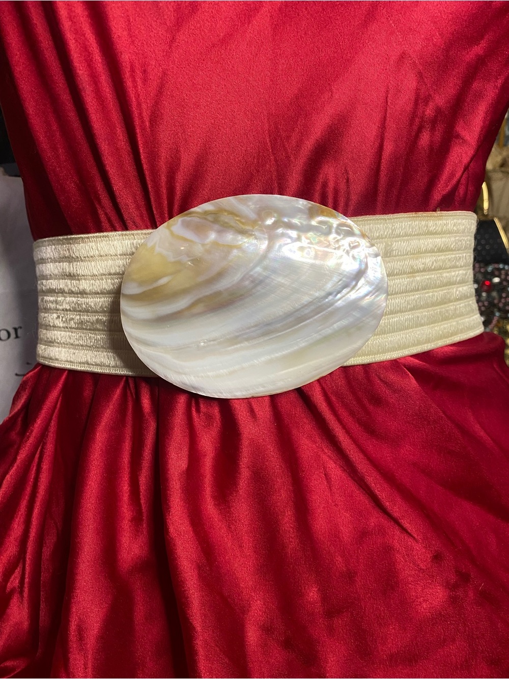 Vintage Neutral Shell Accent Stretch Belt - Ivory